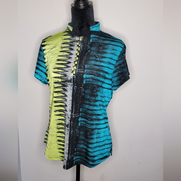 Jamie Sadock 1/4 Zip Short Sleeve 80's Pattern Golf Polo Shirt Top L - Picture 3 of 11